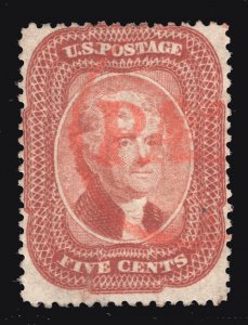 MOMEN: US STAMPS #27 RED PAID CANCEL BRICK RED USED LOT #80053*