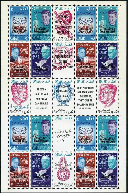 Qatar 100Hs sheet,MNH.Mi 118-136 bogen. UN-20,1966.Kennedy,Hammarskjold,Nehru,