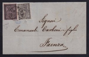 Parma 1857 10c black Large Greca + 15c rose Folded Letter to Faenza