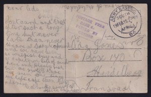South West Africa 1915 WWI Army Base PO 6A Northern Force  Censored Postcard