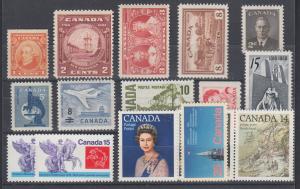 Canada Sc 141/764 MNH. 1927-1978 issues, 16 different singles, F-VF or better