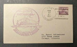 1934 USS Tuscaloosa Shakedown Cruise US Navy Cover Greetings Brazil Cancel