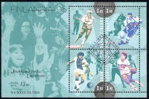 Finland Sc# 957 FD Cancel Souvenir Sheet 1995 Team Sports