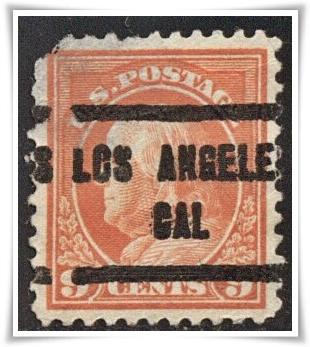 SC#509 9¢ Franklin Precancelled: Los Angeles, Cal (1917) Faults*