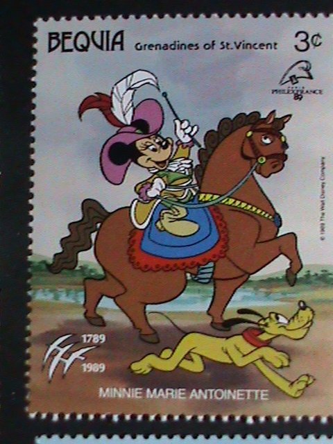 ​DISNEY-BEQUIA STAMP-1989 DISNEY-PHILAFRANCE'89 STAMP SHOW -MNH-STAMP SET VF