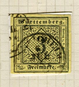 GERMANY WURTTEMBERG; 1851 early classic Imperf issue 3k. Postmark Piece