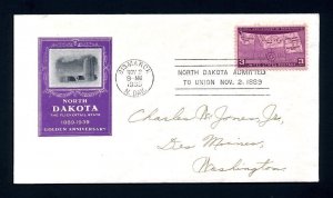 # 858 First Day Cover with Ioor cachet, Bismarck, North Dakota - 11-2-1939