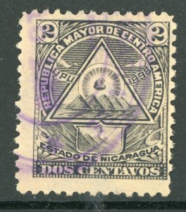 Nicaragua 1898 Coat of Arms 2¢ Original Seebeck Watermarked Scott 100 VFU Z735