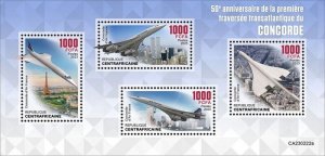 Central Africa - 2023 Concord First Flight Air France - 4 Stamp Sheet CA230222a
