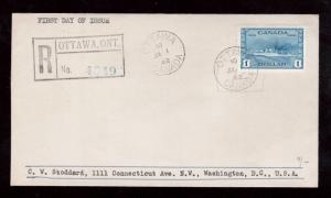 Canada #262 XF Used First Day Cover Registered To Washington DC