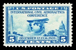 Scott 650 1928 5c Blue Aeronautics Issue Mint VF OG NH Cat $7.00