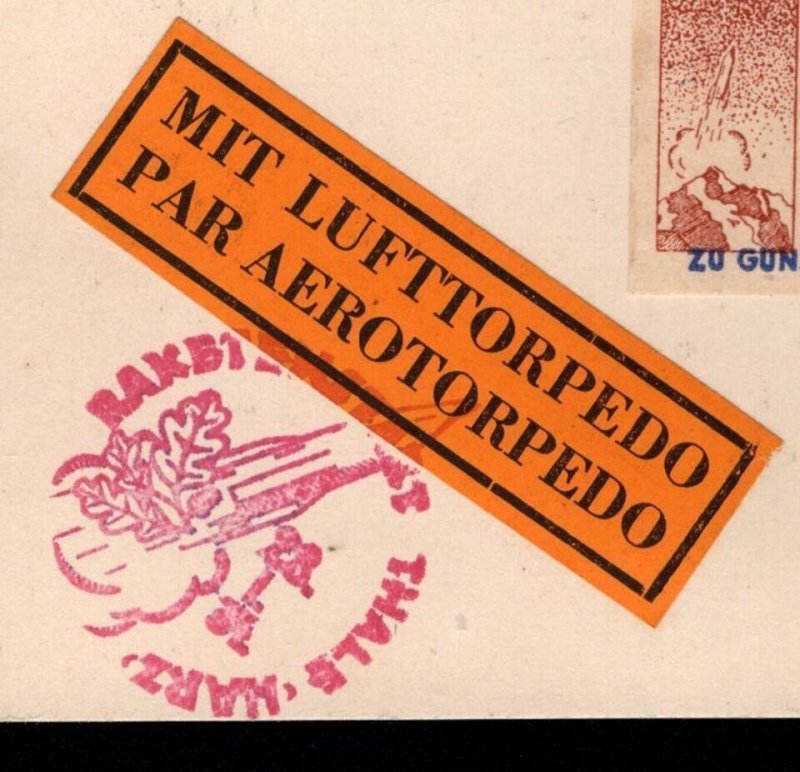 Germany Rocket Mail Tied Etiquette 3 Imperf Issues Blue & Red Cancels Zucker 1h