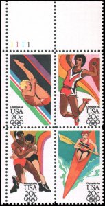 1984 Summer Olympics Plate Block Of 4 20c Postage Stamps,Sc# 2082-2085, MNH, OG