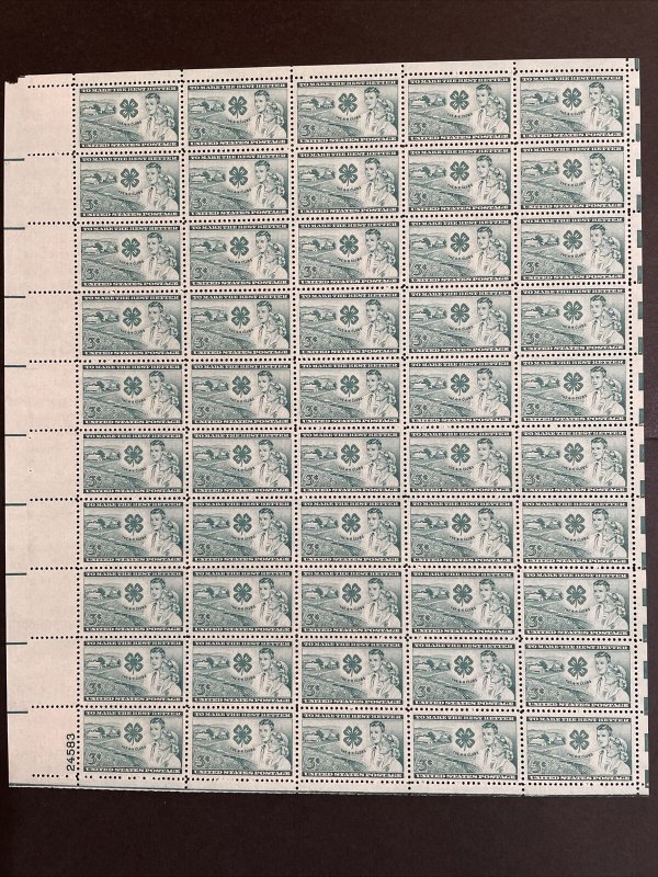 1952 postage stamp sheet, honoring 4-H Club, Sc# 1005