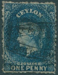 Ceylon 1863 SG45 1d blue QV crown CC wmk FU (amd)
