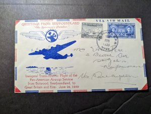 1939 Newfoundland Canada Airmail FFC Cover St Johns to England