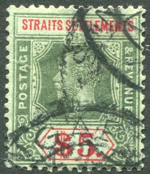 STRAITS SETTLEMENTS-1913 £5 Green & Red/Green (white back) Sg 212 AU V42839