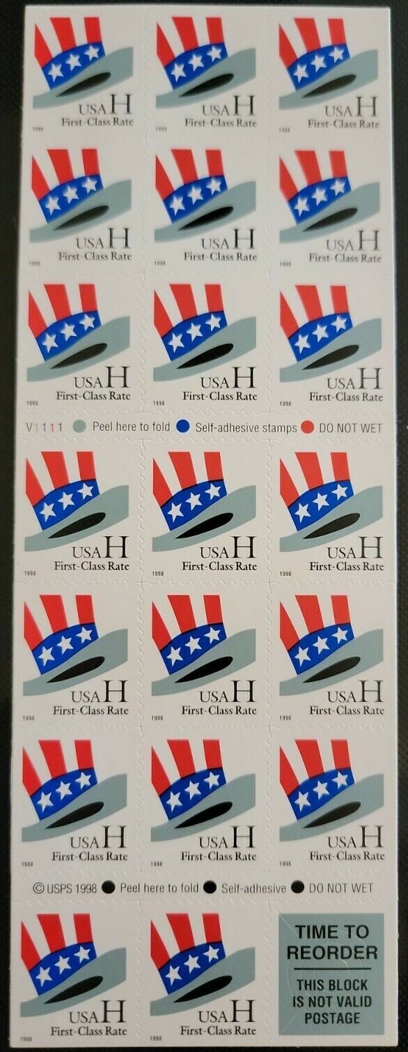 Scott 3268c Hat "H" Rate Booklet of 20 33¢ Stamps MNH United
