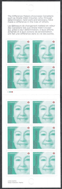 Canada #2552a P Sheila Watt-Cloutier (2012). Booklet of 10 stamps. MNH