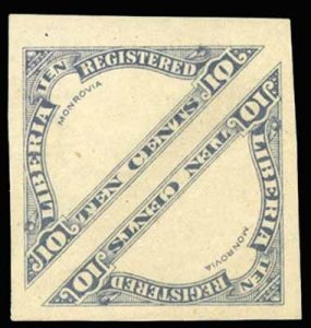 Liberia #F18P, 1919 10c Monrovia, proof of the frame only, square pair, small...