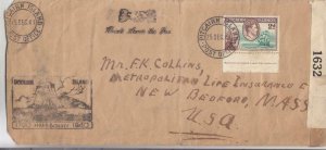 1944, Pitcairn Island to New Bedford, MA, #10, US Censor Tape (C4114)