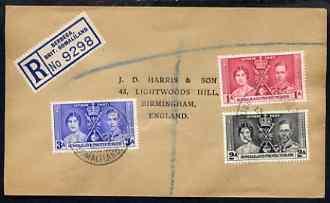 Somaliland 1937 KG6 Coronation set of 3 on reg cover with...