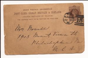 A one penny post card sent to Philadelphia USA