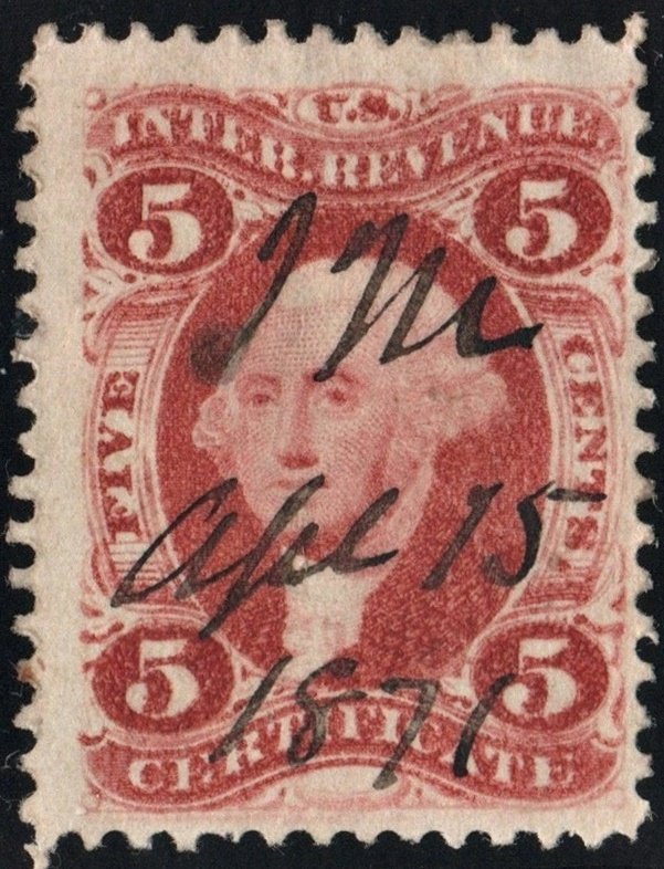 R24c 5¢ Revenue: Certificate: Double Transfer (1862) Used