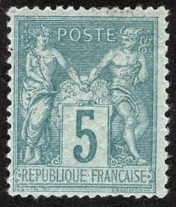 France Sc 78 Green on Grysh 1c Type II 1876 MNH Original Gum