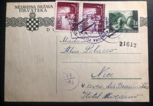 1942 Osijek Croatia Germany State Stationery Postcard Cover To Nice France