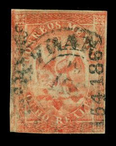 MEXICO 1864  Eagle  8r red - Mexico 154. 1864 - dist. ovpt  Sc# 25a  used FVF