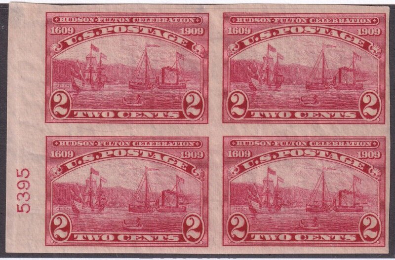 373 U.S. 1909 Ships 2¢ plate number 5395 imp blk of four MH MNH CV $130.00