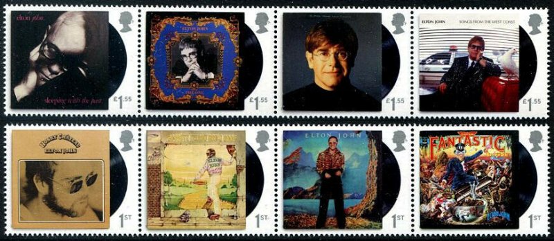 HERRICKSTAMP GREAT BRITAIN Sc.# 3876-83 Elton John Album Covers Strips