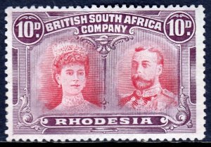 RHODESIA — SCOTT 110 (SG 149) — 1910 10d DOUBLE HEAD — P14 — MH/THINS — SCV $47