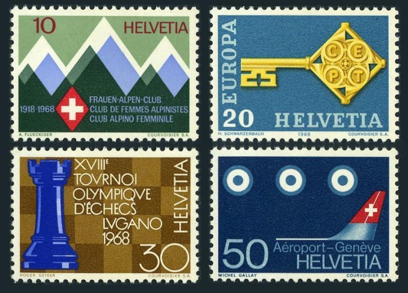 Switzerland 487-490, MNH. Mi 870-873. Alpine Club, CEPT-1968. Chess,Air terminal