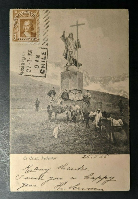 1906 El Cristo Redentor Santiago Chile Providence RI USA Postcard Cover