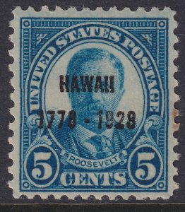 648 U.S. 1928 Hawaii 1778-1928 overprint 5¢ issue MLMH CV $11.00 Stock #6