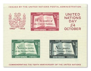 United Nations #38 Mint nh very fine   Cat$50 1955, 10th Anniversary souvenir...