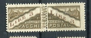 SAN MARINO; 1945 early Parcel post issue fine Mint hinged Pair of 3L. value