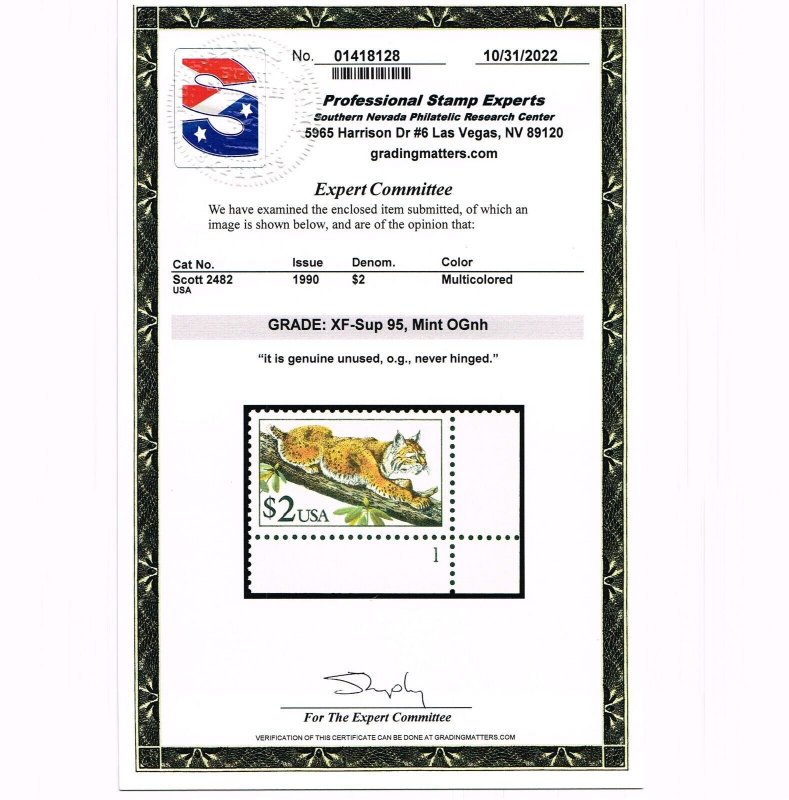 EXCEPTIONAL GENUINE SCOTT 2482 MINT OG NH PSE CERT GRADED XF-SUPERB-95 PNS