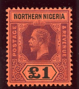 Northern Nigeria 1912 KGV £1 purple & black/red MLH. SG 52. Sc 52.