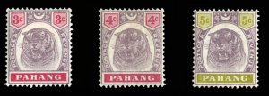 Malayan States - Pahang #14-15 (SG 14-16) Cat£75, 1895-99 Tiger, set of thre...