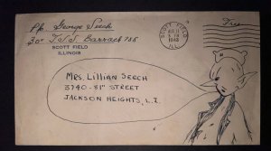 1943 USA Cover Army Mail Scott Field IL to Jackson Heights LI NY Hand Drawn