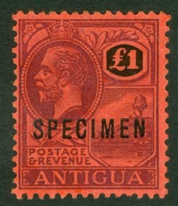 SG 61 Antigua 1921-29. £1 purple & black/red, overprinted specimen. A fine...