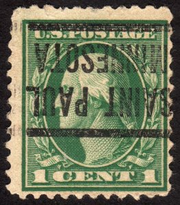 1917, US 1c, Printed on both sides, Used, Inverted Saint Paul precancel, Sc 498