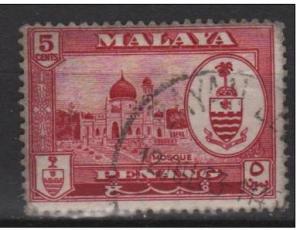 Malaya Penang 1960 - Scott 59 used - 5c, Mosque & Crest,