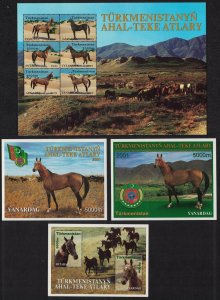 Turkmenistan Akhal-Teke Horses Sheetlet of 6v +3 MSs 2001 MNH