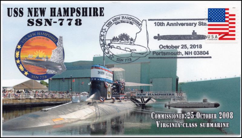 18-254, 2018,USS New Hampshire, Pictorial Postmark, Submarine, Event Cover