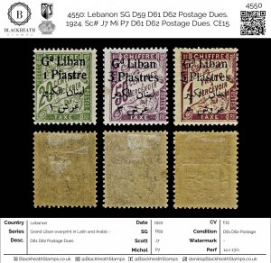 4550: Lebanon SG D59 D61 D62 Postage Dues. 1924. Sc# J7 Mi P7 D61 D62 Postage...