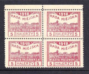 POLAND 5h BLOCK 4 RADA MIEJSKA 1918 LOCAL NO GUM AS ISSUED F/VF SOUND